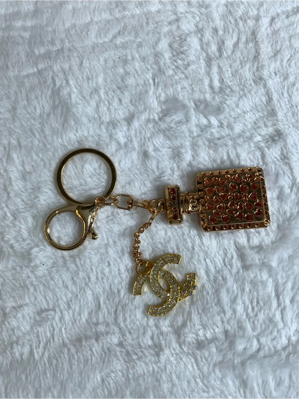 Pink Crystal Perfume Bottle & Gold Logo Keychain - Picture 2 of 2